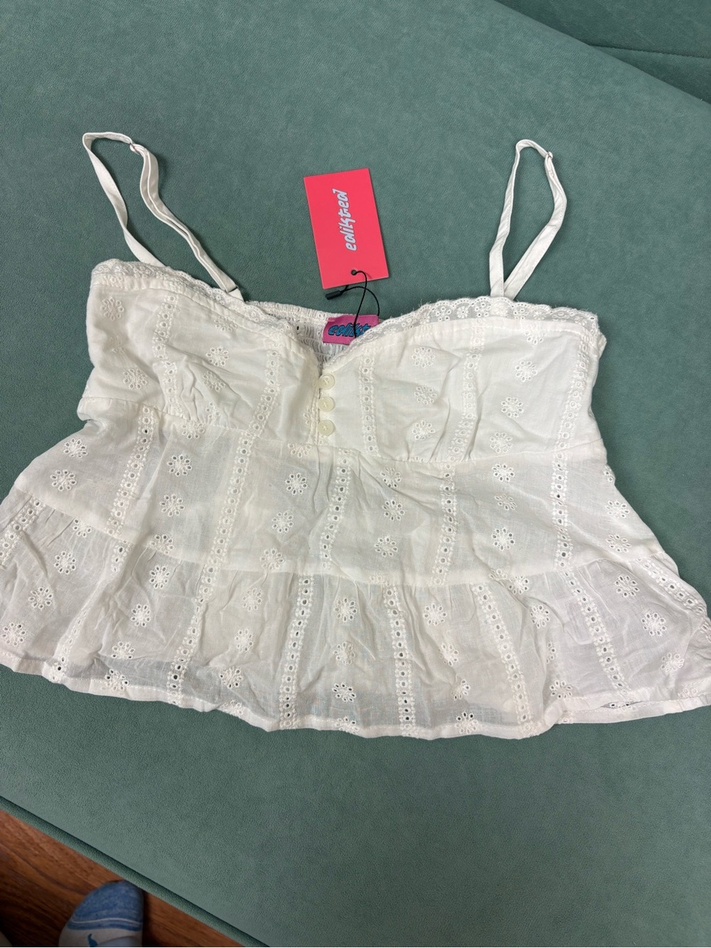 Edikted White Eyelet Lace Camisole Tank Top